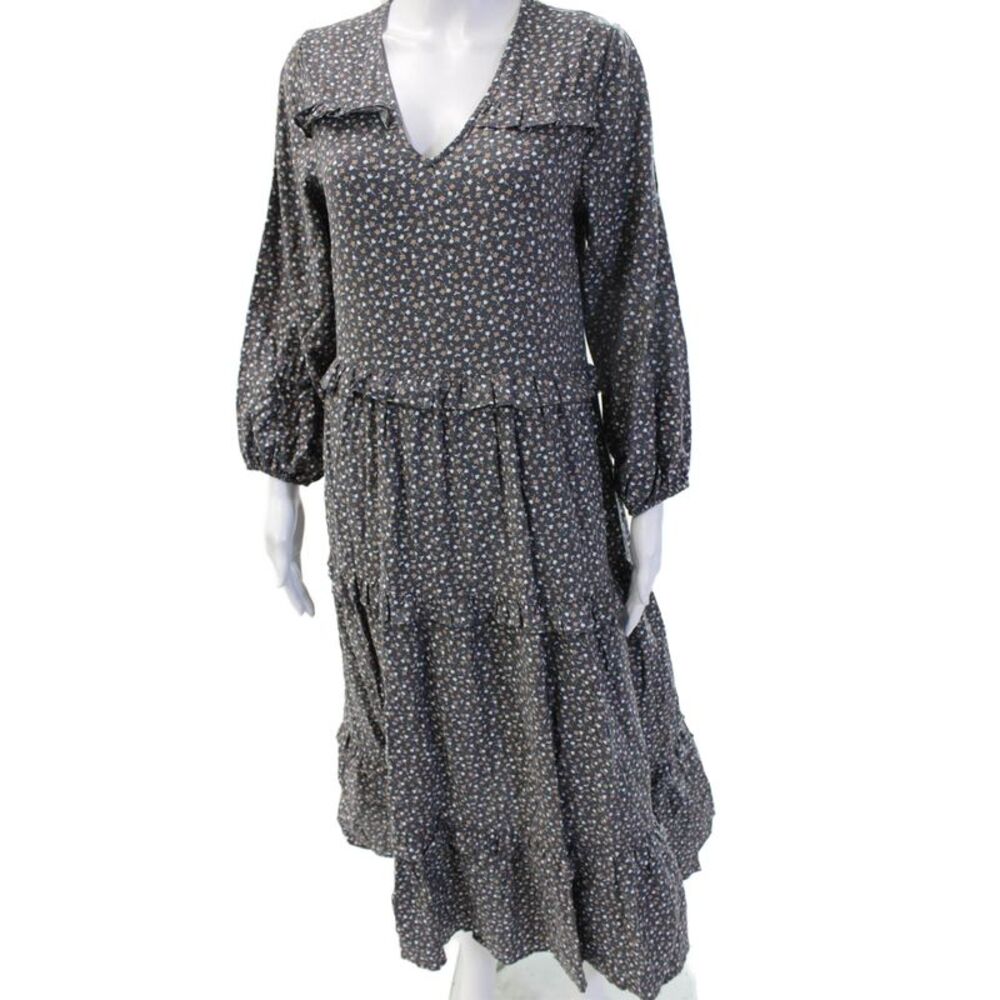 Rylee & Cru Womens A-Line Maxi Dress Dark Gray Floral Long Sleeve Size S